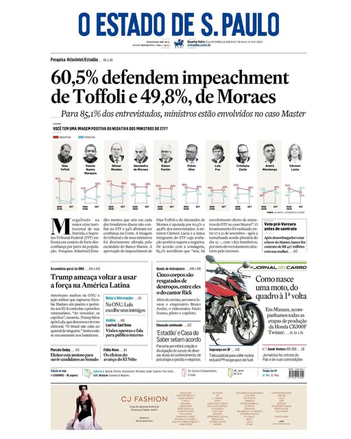 Esta é a #capadodia do Estadão desta quarta-feira, 23. Acesse e assine o jornal em estadao.com.br