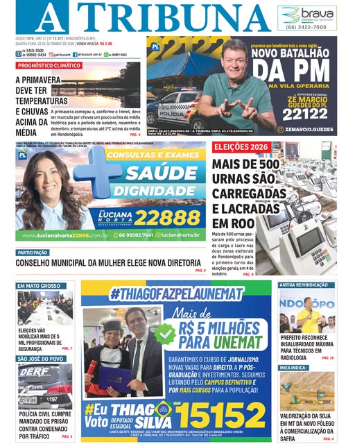 Esta é a capa do A TRIBUNA desta quarta-feira (23)